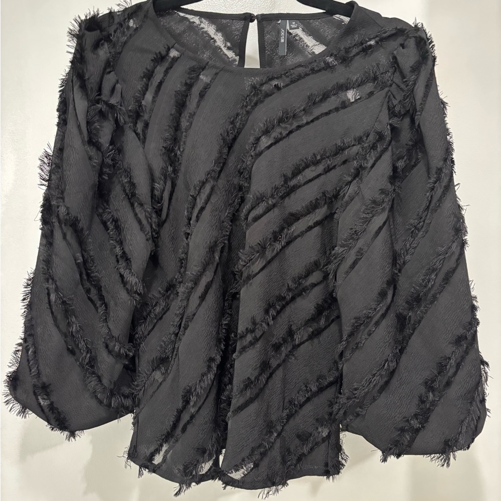 Joe's Jeans Black Sheer Fringe Top Medium